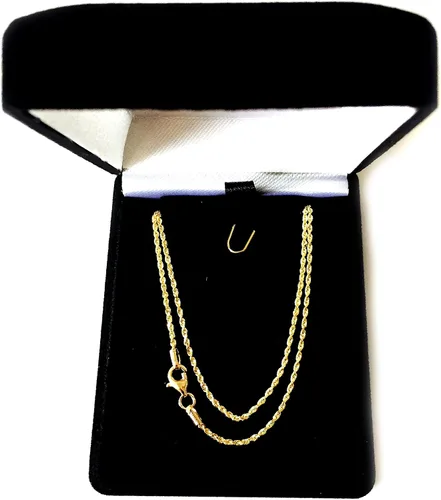Vista 4 de 14k Yellow Solid Gold Diamond Cut Rope Chain Necklace, 1.25mm, 16