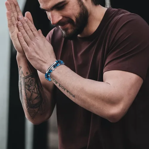 Vista 3 de BOMAIL Pulsera elástica de piedras de ojo de tigre para hombres y mujeres, 0.315 in, joyería de moda
