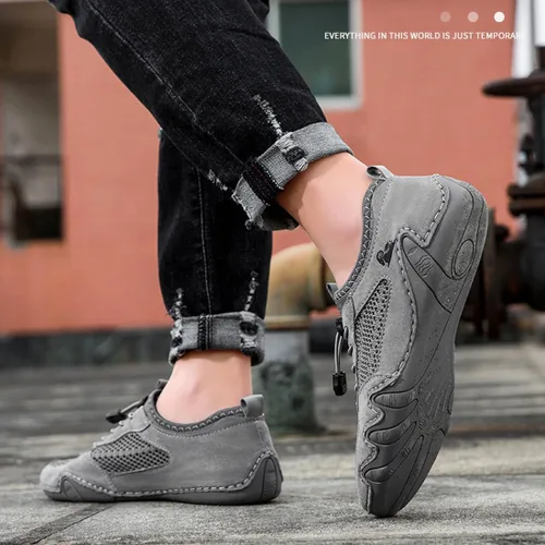 Vista 6 de Boxpopla Zapatos deportivos de malla para hombre para senderismo y caminar, zapatos deportivos de verano, transpirables, antideslizantes, ligeros