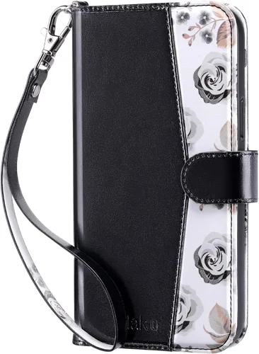 Vista 26 de ULAK Funda tipo billetera compatible con iPhone 15 para mujeres, funda tipo cartera con estampado floral de piel PU premium con porta tarjetas