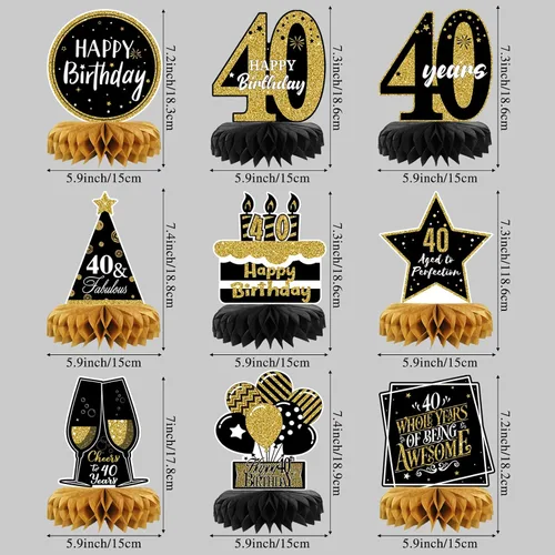 Vista 5 de 9 piezas de decoración de mesa de cumpleaños de 40 cumpleaños para mesas de cumpleaños de 40 cumpleaños para mesas de cumpleaños 40 para hombres