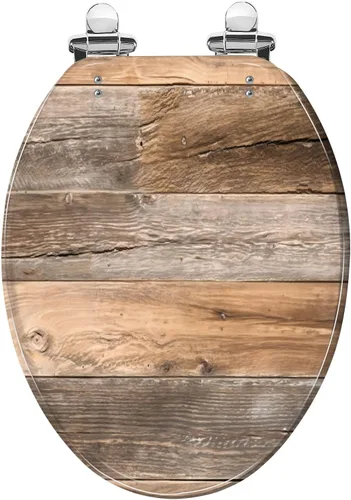 Vista 10 de Asiento de inodoro redondo, tablón de madera envejecida, aspecto de madera sintética, tabla de madera envejecida, asiento de inodoro de resina