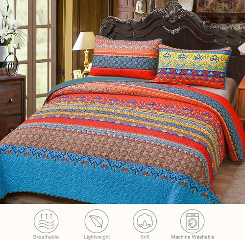 Vista 2 de Exclusivo Mezcla Colchas reversibles bohemias, tamaño individual, cubrecamas suaves azules, colcha ligera para todas las estaciones, juego de ropa