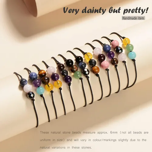 Vista 5 de VLINRAS Pulseras del zodiaco para mujeres y hombres, pulseras de horóscopo de piedra natural de 0.236 pulgadas, piedras preciosas curativas