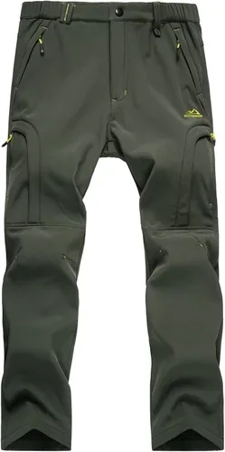 Vista 4 de MAGCOMSEN Pantalones de invierno para hombre, 5 bolsillos con cremallera, pantalones de esquí para nieve, con forro polar, resistentes al agua