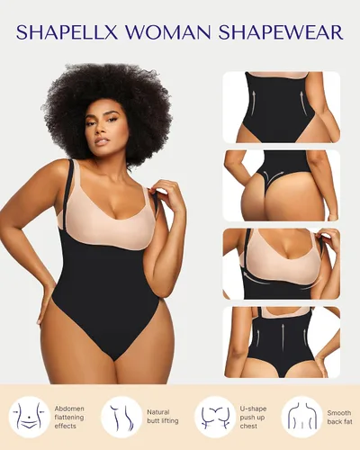Vista 2 de SHAPELLX Tummy Control Slimmer Body Shaper Seamless Backless Bodysuit Thong