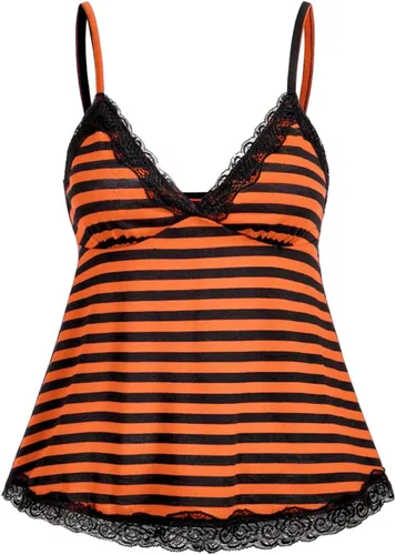 Vista 21 de SOLY HUX Tops tipo babydoll a rayas con encaje Y2K para mujer Negro (Black Polka Dots)