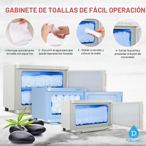 Vista 2 de Pursonic Calentador de toallas profesional con esterilizador UV, calentador de toallas prémium de 8 litros, calefacción 360 grados con tanque