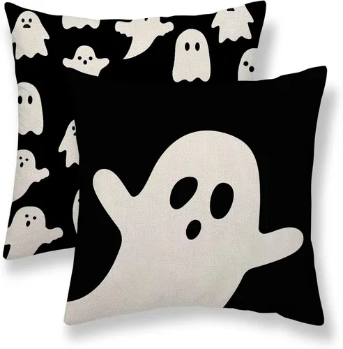 Vista 43 de Juego de 2 fundas de almohada florales de color marrón y gris de 16 x 16 pulgadas, fundas de almohada con estampado de bloques de hojas de flores