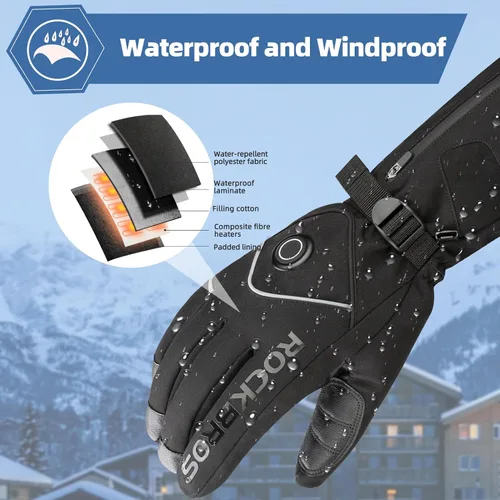 Vista 5 de ROCKBROS Guantes calefactables eléctricos con batería recargable térmica, guantes térmicos para hombres y mujeres, para pantalla táctil de invierno