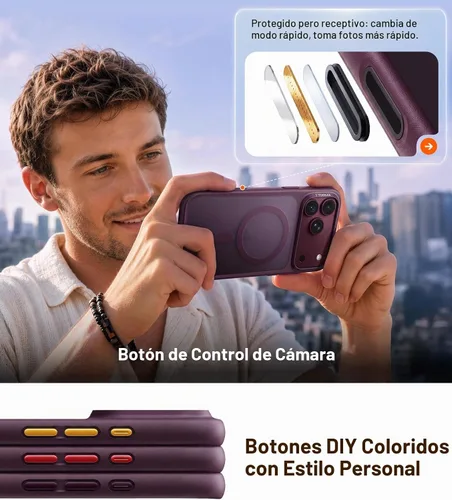 Vista 8 de TORRAS Funda magnética más fuerte y a prueba de golpes para iPhone 18 Pro Morado borgoña.
