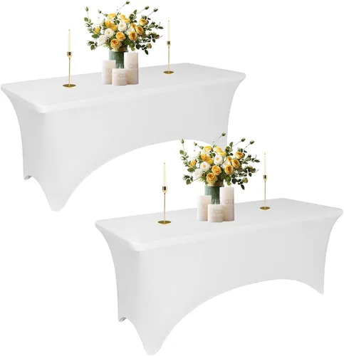 Vista 8 de Fundas de Mesa de Spandex Negro para Mesas de 6 Pies - Protector de Mantel Rectangular Universal Ajustado Elástico de 6 Pies, Lavable y Resistente a