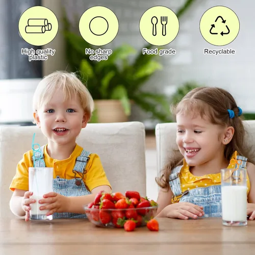 Vista 6 de 60 pajitas de plástico reutilizables para fiestas de niños, 60 popotes coloridos y locos y tontos, 10 diseños diferentes, para fiestas infantiles