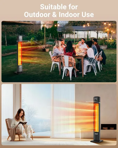 Vista 9 de Pasapair Calentador de patio al aire libre de 42 pulgadas, calentador de torre infrarrojo de 1500 W con control remoto, 12 niveles de calor