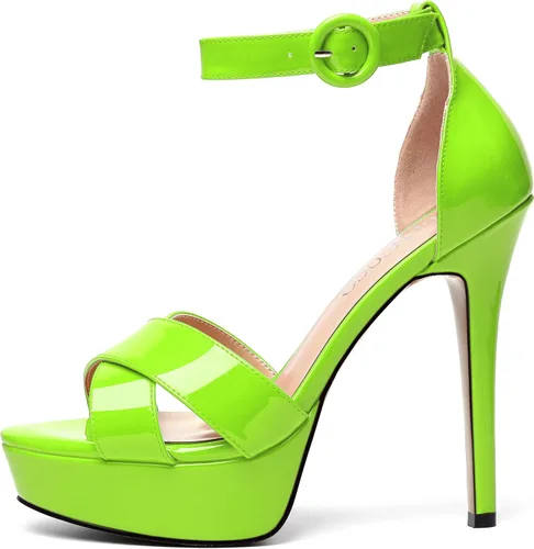 Vista 114 de MODENCOCO Sandalias de boda con correa de tobillo sexy para mujer, con plataforma y puntera abierta, tacón de aguja y tacón alto, zapatos de vestir