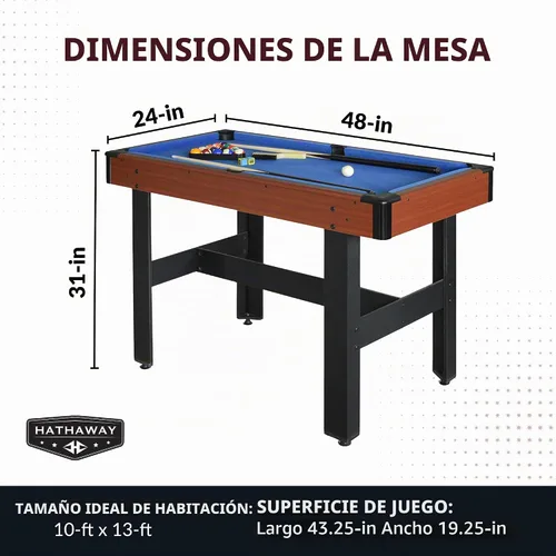 Vista 2 de Hathaway Triad - Mesa de juego múltiple – Mesa de billar de 48 pulgadas que ahorra espacio con tenis de mesa ligero y cubierta de mesa de hockey