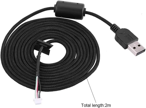 Vista 5 de Cable USB para ratón, línea de extensión de ratón USB de 6.6 ft, accesorio de reparación de cable de repuesto para mouse Logitech G9G9X, color negro