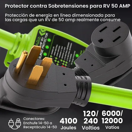 Vista 6 de GEARit Protector de sobretensiones RV de 50 AMP - Analizador de circuito, protector/monitor de voltaje con protección contra sobretensiones