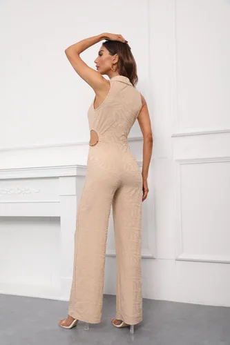 Vista 6 de Bellivera Overol casual de manga corta para mujer, con cordón, elegante, con botones, pantalón largo de una pieza