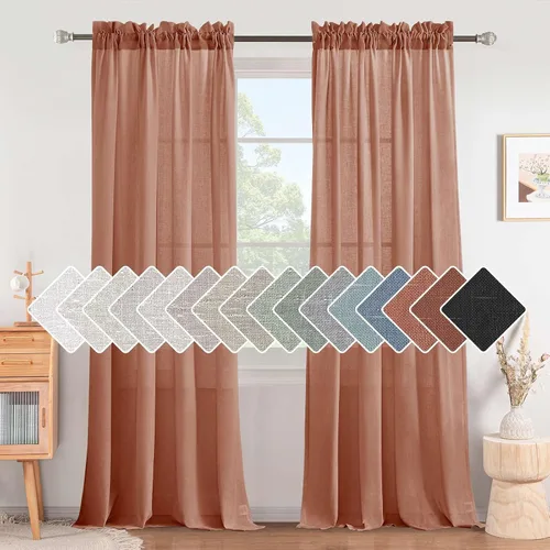 Vista 14 de H.VERSAILTEX Cortinas texturizadas de lino con filtro de luz para sala de estar, tratamiento de ventanas, cortinas naturales y duraderas