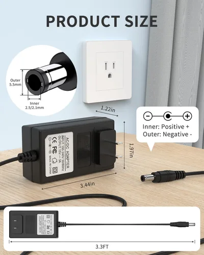 Vista 4 de Cargador de fuente de alimentación de adaptador de CA de 15V 3A [15 voltios 3 amperios de potencia de conmutación regulada] con 11 enchufe de CC
