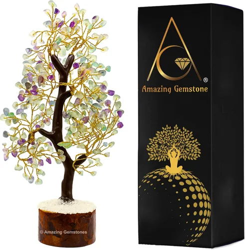 Vista 12 de Árbol de la vida con múltiples piedras preciosas naturales curativas de primera calidad, bonsái de Feng Shui, para decoración del hogar y la oficina
