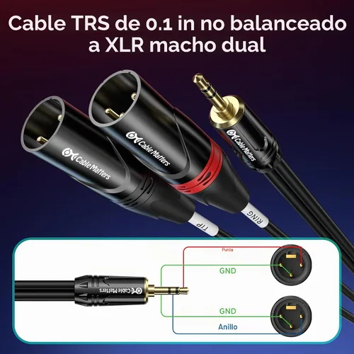 Vista 2 de Cable Matters Cable TRS a 2 XLR de 0.1 in, macho a macho, 3 pies