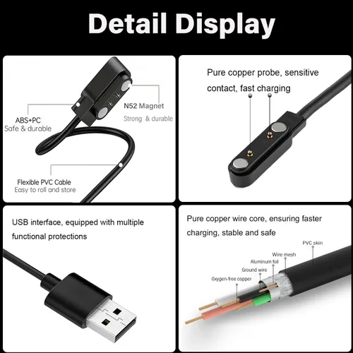 Vista 3 de Compatible con cargador de reloj inteligente ROHS, cable de carga USB magnético de 25.0 ft para relojes inteligentes con certificación ROHS/CE