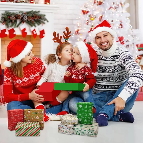 Vista 7 de AORZIT 120 hojas de papel de seda de Navidad, 12 diseños de papel de regalo con patrón de Navidad para bolsas de regalo, botellas de vino Navidad 90C