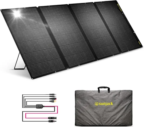 Vista 10 de SunJack Cargador de panel solar portátil plegable de 120 W con soportes, MC4/PD60 USB-C/USB-A, ETFE monocristalino, cargador solar impermeable