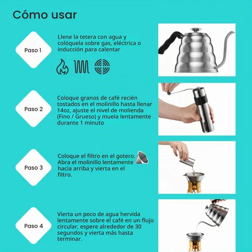 Vista 3 de Juego de cafetera vertida, el kit incluye hervidor de cuello de cisne de 40 onzas con termómetro, molinillo de café y cafetera de goteo de café