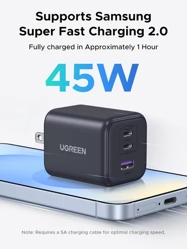 Vista 6 de UGREEN Paquete de cargador USB C de 3 puertos de 45 W y cargador USB C de 5 puertos de 45 W y cargadores de pared rápidos de múltiples puertos