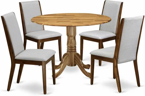 Vista 24 de East West Furniture DLLA3-ABK-47 - Juego de mesa de comedor de 3 piezas que contiene una mesa de cocina redonda con gotas y 2 sillas de comedor