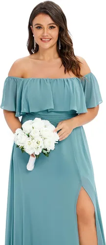 Vista 5 de Ever-Pretty Vestido formal de gasa con hombros descubiertos y mangas con volantes y abertura lateral para mujer 0968-PZUSA
