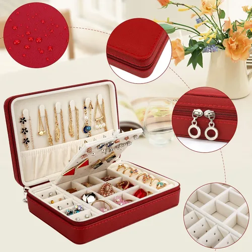 Vista 4 de DesignSter Joyero pequeño Estuche de joyería de viaje de piel sintética, organizador de joyas para collar, aretes, anillos, regalos para niñas