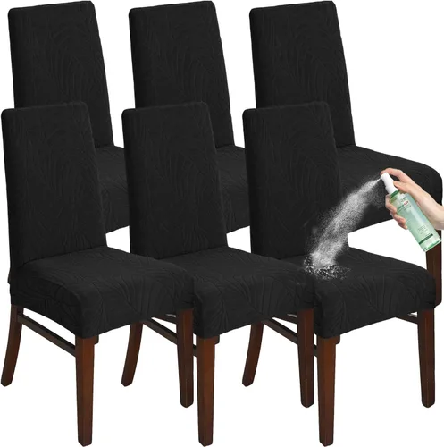 Vista 9 de Fundas de silla para comedor Fundas de jacquard impermeables (negro, 2 piezas) Las fundas de jacquard elásticas impermeables refrescan las sillas