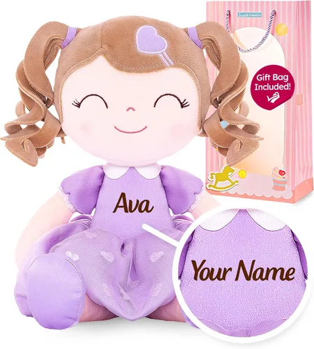 Vista 7 de Gloveleya Muñeca rizada personalizada con tu nombre – Bonita muñeca de felpa suave rosa personalizada para niñas, regalo personalizado