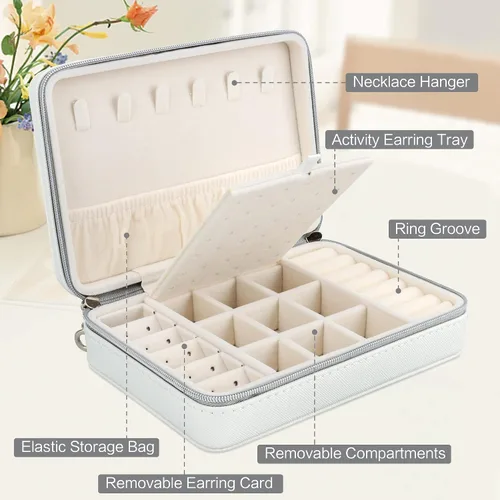 Vista 2 de DesignSter Joyero pequeño Estuche de joyería de viaje de piel sintética organizador de joyas soporte de almacenamiento para collares, aretes