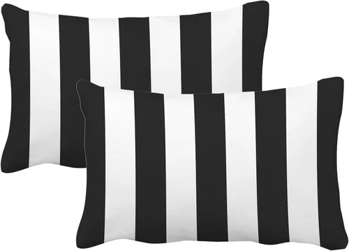Vista 23 de Leaveland Juego de 2 fundas de almohada cuadradas de algodón y poliéster de 16 x 16 pulgadas, diseño de rayas blancas y negras, fundas decorativas