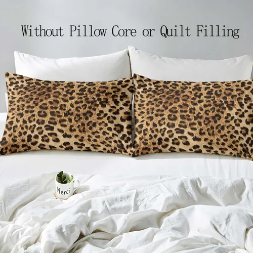 Vista 4 de LUVIVIHOME Funda de edredón de leopardo de lujo, 2 piezas, funda de edredón individual, ropa de cama con estampado de guepardo marrón, funda