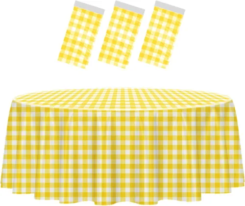 Vista 19 de HEIPINIUYE - Paquete de 2 manteles redondos de 84 pulgadas de plástico beige, manteles de mesa impermeables desechables para redondas, ideales