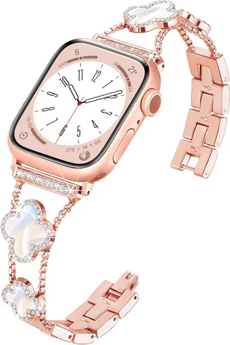 Vista 8 de wipalor Correa de trébol de cuatro hojas para Apple Watch para mujer de 42mm 41mm 40mm 38mm, correas delgadas iWatch para mujer, correas metálicas