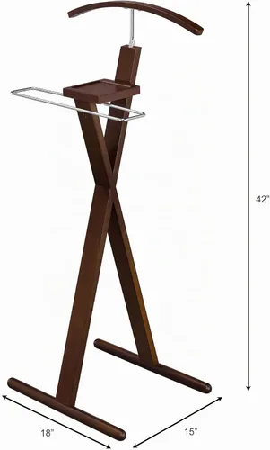 Vista 5 de Proman Products Josh - Organizador independiente de madera con bandeja, percha, barra de pantalones, nogal