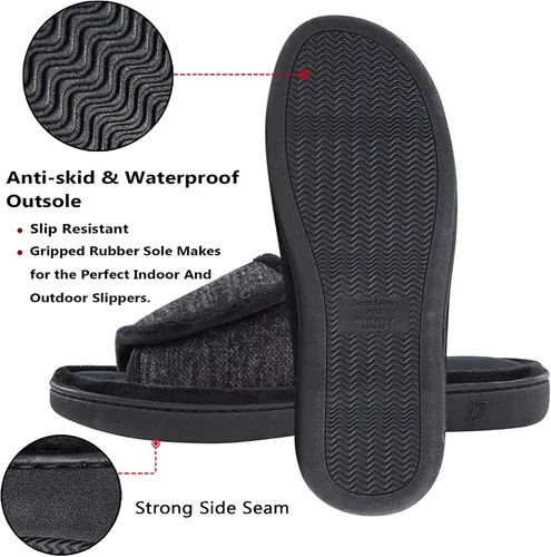 Vista 5 de DL Pantuflas ajustables de espuma viscoelástica para hombre, con punta abierta, cómodas para interiores y exteriores, acogedoras y transpirables