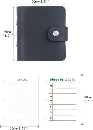Vista 6 de Diario de cuero genuino A9, planificador de bolsillo de cuero negro hecho a mano, planificador de cuero vintage mini, 120 hojas, carpeta de hojas