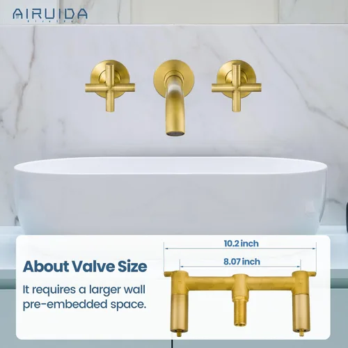 Vista 3 de Airuida Grifo de baño de latón macizo con boquilla giratoria 360, grifo mezclador de lavabo con válvula áspera y asas cruzadas dobles de latón Latón