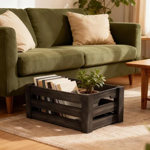 Vista 5 de Juego de 3 cajas de almacenamiento de madera para decoración del hogar Rustic farmhouse decorative wooden boxes for home decor, living room and