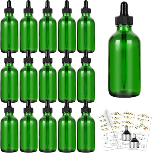 Vista 9 de CycleMore 16 Pack 4 oz Amber Glass Boston Bottles with Glass Droppers