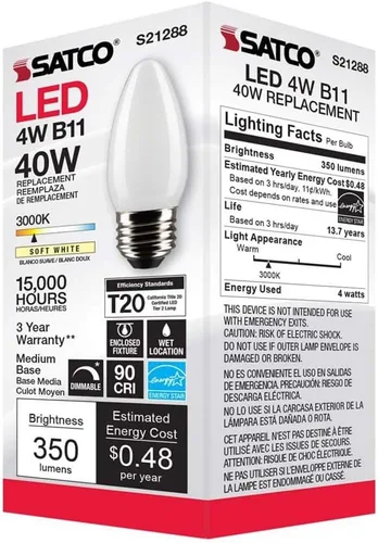 Vista 8 de Satco 6Pk 4w B11 LED 3000K base media esmerilada regulable - 40 W equiv