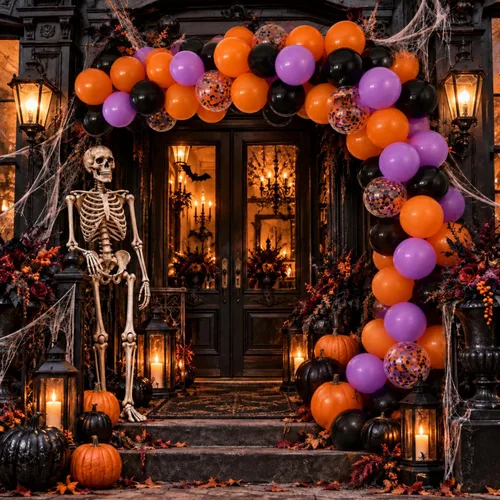 Vista 4 de Gejoy Kit de guirnalda de globos de Halloween de 129 piezas, negro, naranja
